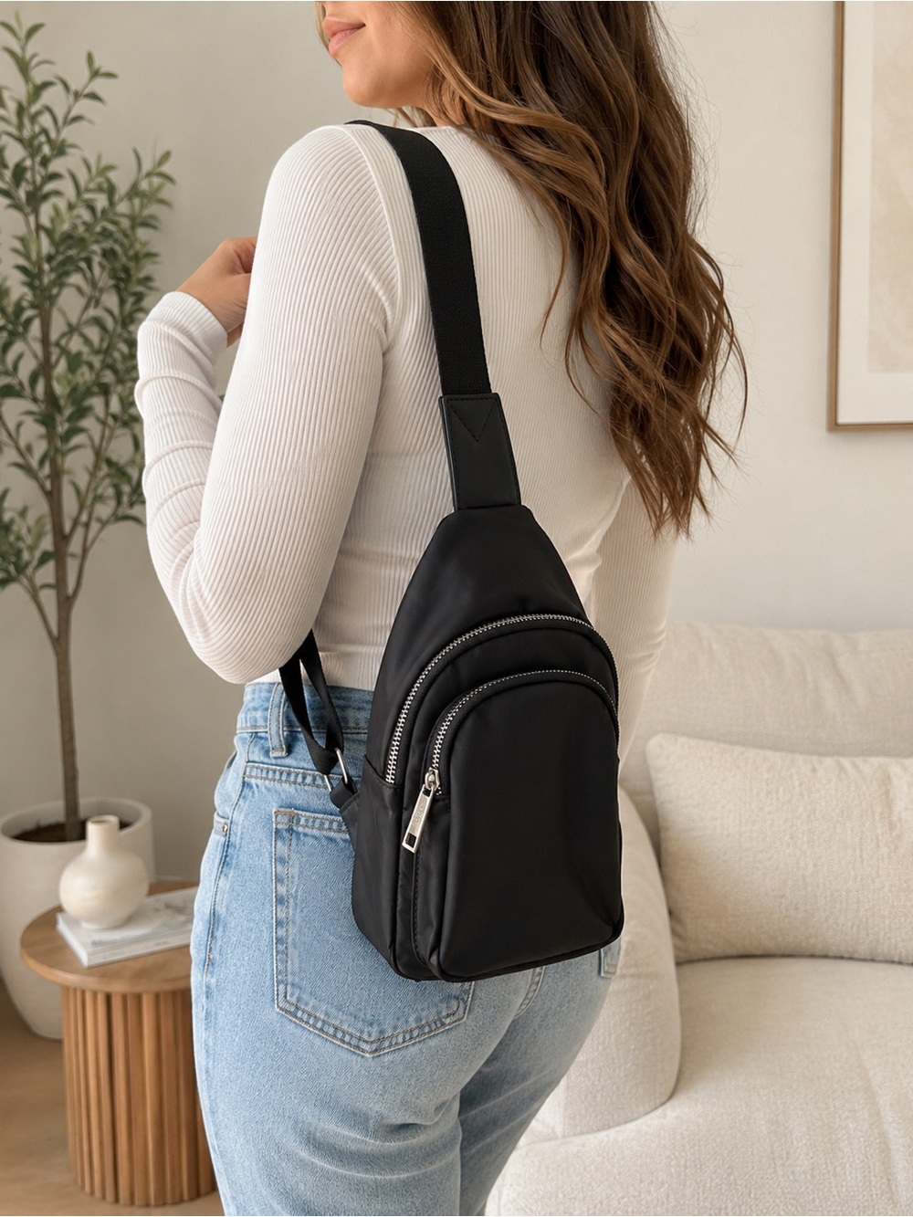 Mali + Lili Black Sling Crossbody Bag Minimalist Streetwear